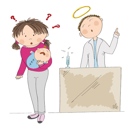 Young mother holding her baby and a doctor icon.のイラスト素材