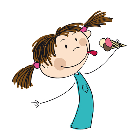 Little girl holding an ice cream icon.のイラスト素材