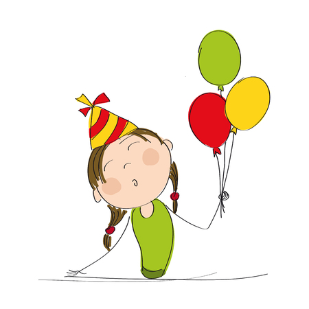 Happy girl with colorful balloons icon.のイラスト素材