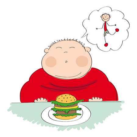 Fat man with hamburger icon.のイラスト素材
