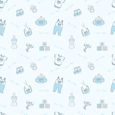 It's a boy: blue seamless background with baby elementsのイラスト素材