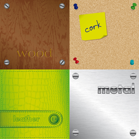Set of different textures - wood, cork, leather, metalのイラスト素材