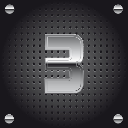 Vector set of silver metalic font on metalic perforated background - number three - 3のイラスト素材