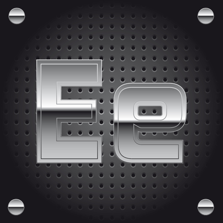 Vector set of silver metalic font on metalic perforated background - letter Eのイラスト素材