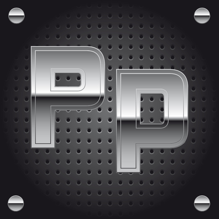Vector set of silver metalic font on metallic perforated background - letter Pのイラスト素材