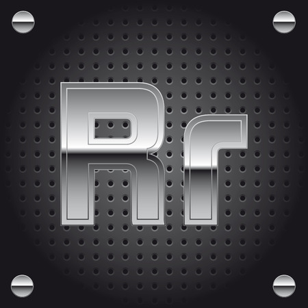  Vector set of silver metalic font on metallic perforated background - letter Rのイラスト素材