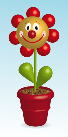 3D vector illustration of funny flower in potのイラスト素材