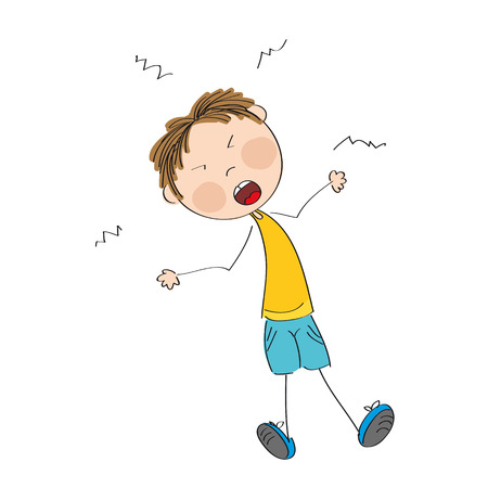 Angry naughty boy furious and yelling - original hand drawn illustrationのイラスト素材