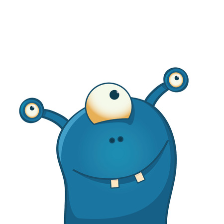 Cute and happy alien with three eyes - funny cartoon illustrationのイラスト素材