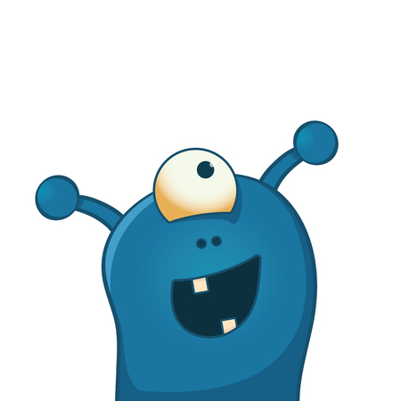 Cute and happy alien with one big eye - funny cartoon illustrationのイラスト素材