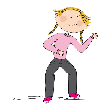 Little girl laughing  simply laughing loudly after hearing funny joke. Original hand drawn illustration.のイラスト素材