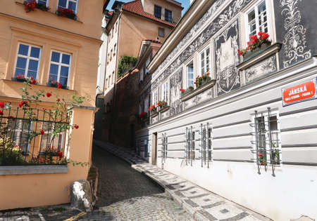 Janska street in Mala Strana, an old part of Czech city Prague in late summer.の写真素材