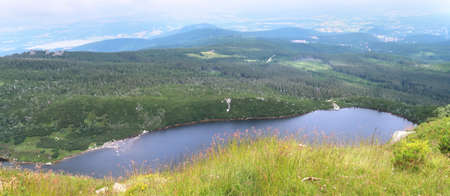 Glacial lake Wielki Staw in Poland, captured from Czech part of Krkonose (Giant Mountains)の写真素材