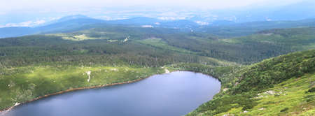 Glacial lake Wielki Staw in Poland, captured from Czech part of Krkonose (Giant Mountains)の写真素材