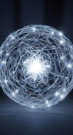 abstract image of a crystal ball with lights on a dark backgroundの素材