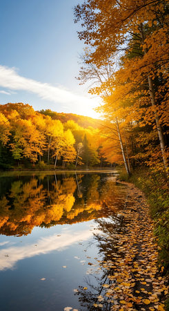 Autumn forest reflected in the lake. Colorful autumn landscape.の素材
