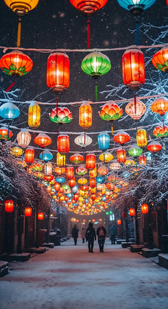 Hanging lanterns in the city of Ho Chi Minh, Vietnamの素材