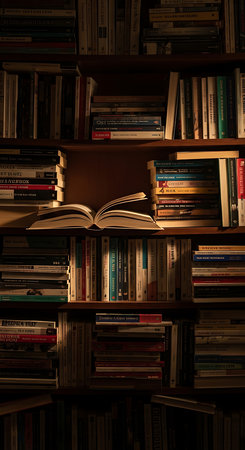Books on the bookshelf in the library. Education concept.の素材