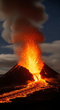 Volcanic eruption with ash and smoke, Kamchatka Peninsula, Russiaの素材