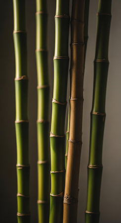 bamboo stems on dark background, close-up, studio shotの素材