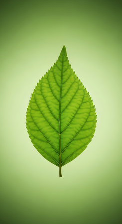 Green leaf isolated on green background with copy space for your text.の素材