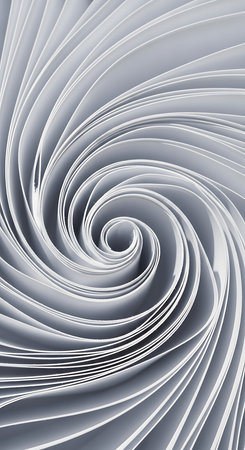 3D abstract background with a spiral pattern in gray and white colorsの素材