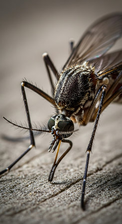 Mosquito close-up on a wooden background. Macro photographyの素材