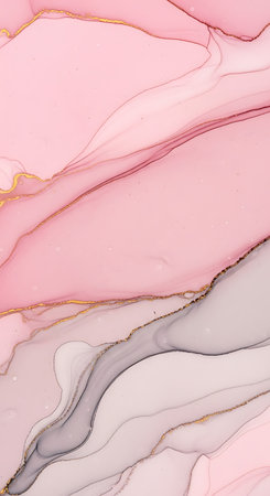 Alcohol ink abstract background. Pink, white and gold liquid texture.の素材