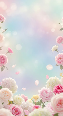 Flower background with pink and white roses. Floral design.の素材