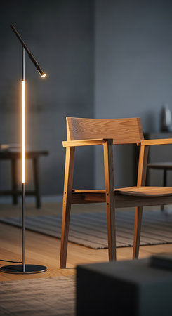 Wooden chair and table lamp in modern room. 3d renderingの素材