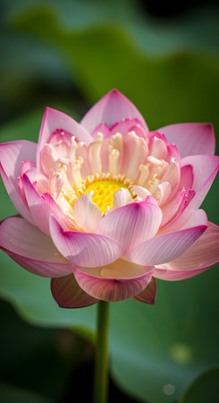 Lotus flower blooming in the pond with green leaves background.の素材