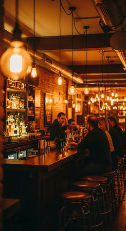 Unidentified people sitting at the bar counter.の素材