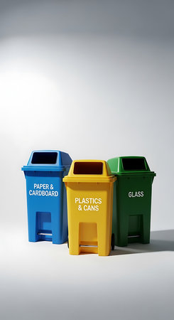 Colorful Recycling Bins on White Background. 3D Renderingの素材