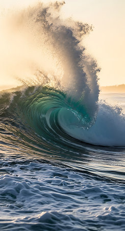 Surfing ocean wave at sunset. Beautiful natural background. Close up.の素材