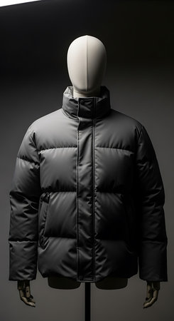 Men's winter jacket on a mannequin in a shop windowの素材