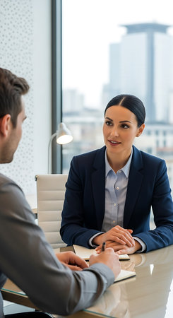 selective focus of smiling businesswoman writing in notebook with colleague in officeの素材
