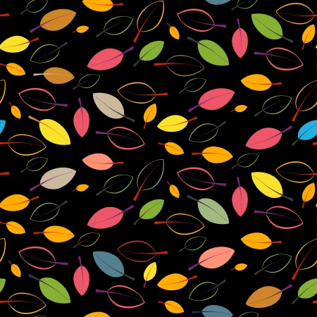 abstract retro leaves seamless pattern  black background  のイラスト素材