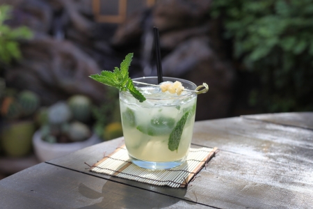 Mojito drink outside rum drink with mint soda pineapple simple syrup specialty cocktail tropical drinkの写真素材