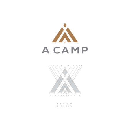 Simple, clean, modern geometric shape with camp icon on the negative space and a letter. Vector icon illustration inspirationのイラスト素材
