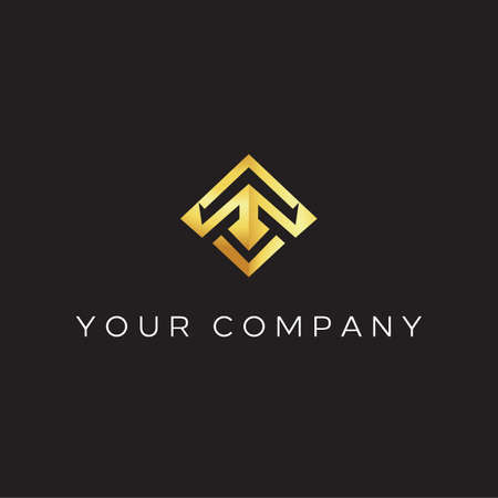 Geometric Logo style with T forming Arrow. simple, elegant, luxury, sophisticated and powerful vector icon illustration inspirationのイラスト素材