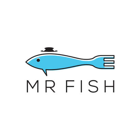 Unique fish with hat and spork logo design.のイラスト素材