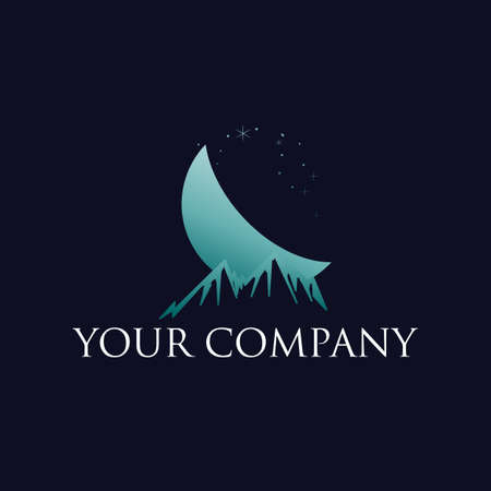 a moon, star, and mountain or summit silhouette logo design. vector icon illustration inspiration.のイラスト素材