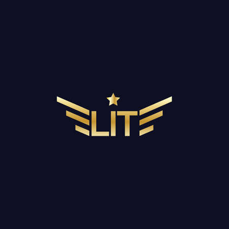 Gold logotype forming wings and star on blackのイラスト素材