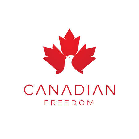 Bird Logo with Maple Leaf logo design. vector icon illustration inspiration. Canada symbol with freedom styleのイラスト素材