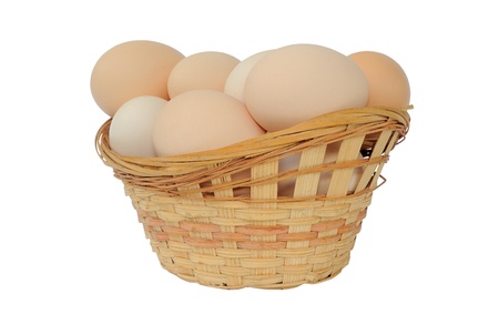 Eggs in a basket on whiteの写真素材