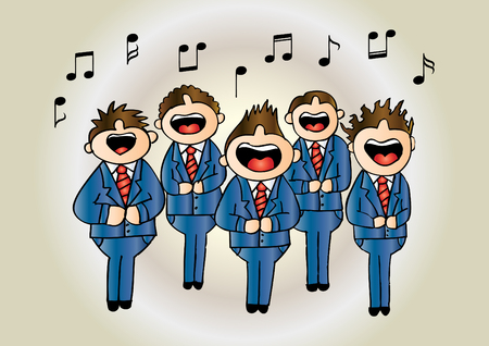 Boys chorus in action. Hand drawing illustration.のイラスト素材