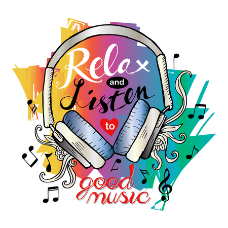 Relax and listen to good music, fashion quote design.のイラスト素材
