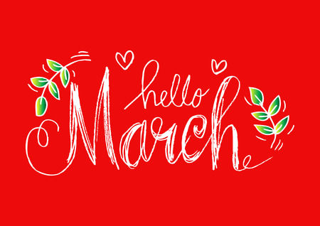 Hello march hand drawn lettering.のイラスト素材