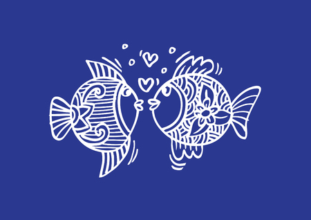 Two fishs in love. Hand Drawn Fishのイラスト素材