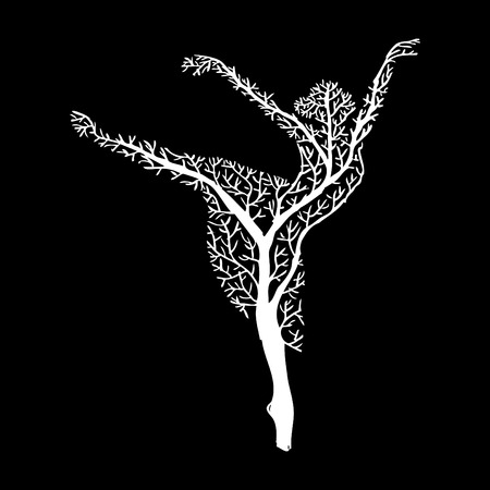 Abstract tree with silhouette ballerina.のイラスト素材